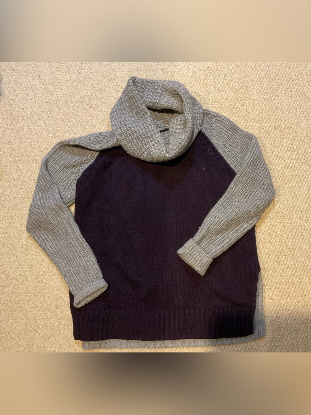 Autumn Cashmere Two-Tone Cowlneck Sweater - Gray & Navy